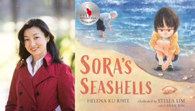 Author Helena Ku Rhee and book cover Sora's Seashells