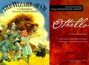 Book covers of The Wizard of Oz and Othello