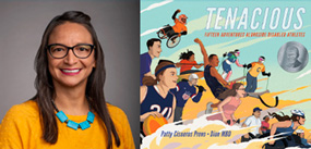Images of author Patty Cisneros Prevo and book cover Tenacious: Fifteen Adventures Alongside Disabled Atheletes